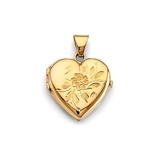 14K Yellow Gold Heart Shaped Locket Pendant