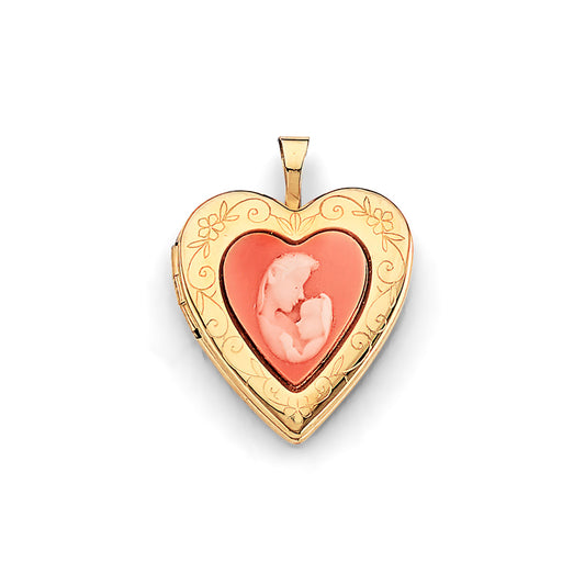 14K Yellow Gold Heart Shaped Locket Pendant