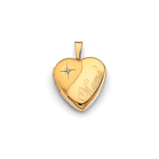 14K Yellow Gold Heart Shaped Locket Pendant