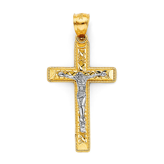 14K Two-Tone Gold Nugget Design Crucifix Pendant aprox 1 1/2" tall