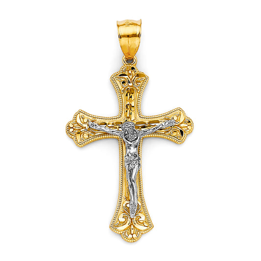 14K Two-Tone Gold Crucifix Pendant aprox 2 1/4" tall