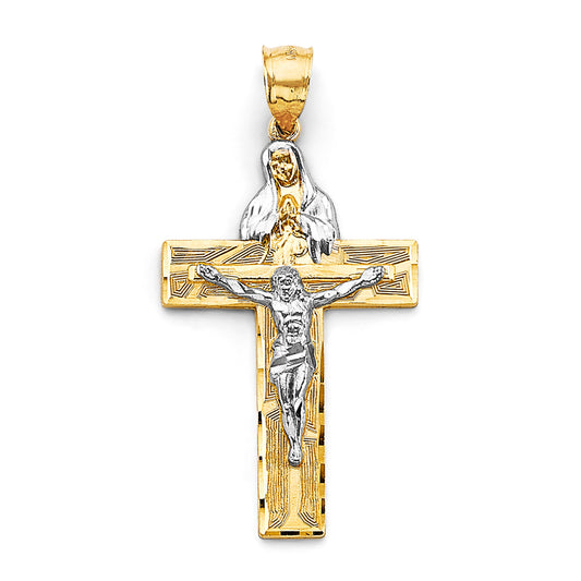 14K Two-Tone Gold Virgin Guadalupe & Crucifix Pendant aprox 2 1/2" tall