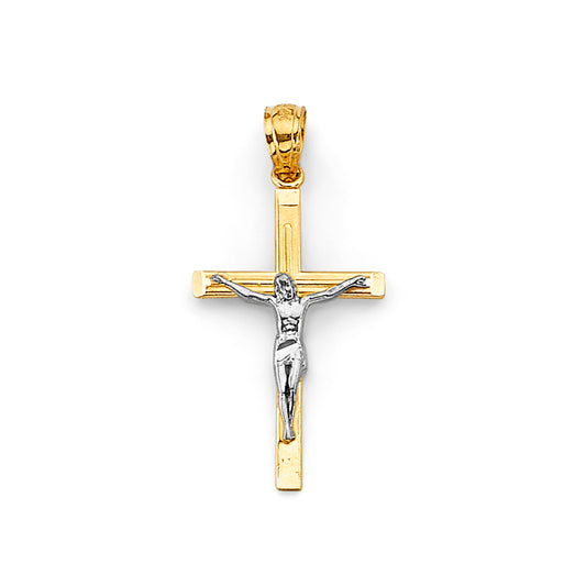 14K Two-Tone Gold High-Polished Crucifix Pendant aprox 1" tall