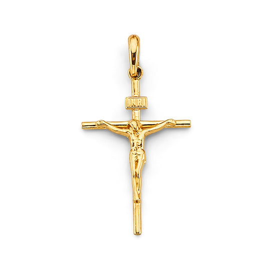 14K Yellow Gold INRI High-Polished Crucifix Pendant aprox 1" tall