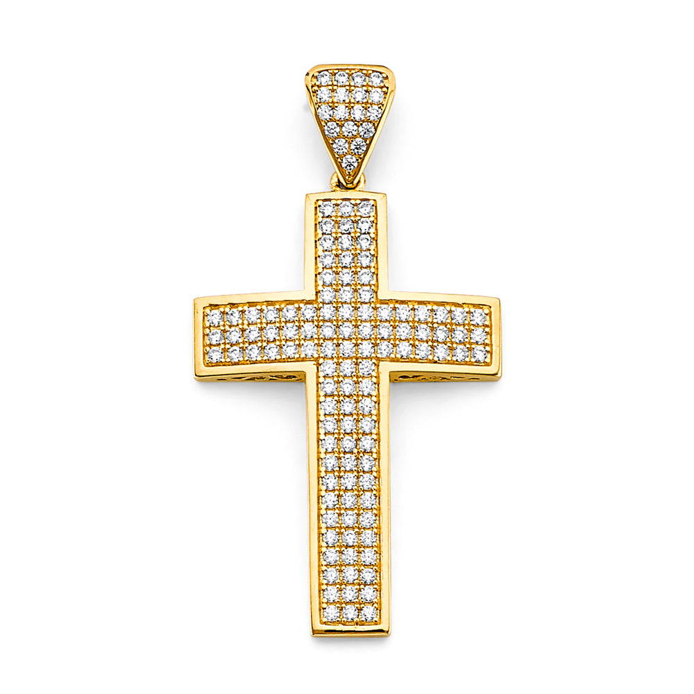 14K Yellow Gold CZ Cross Pendant aprox 1 3/4" tall