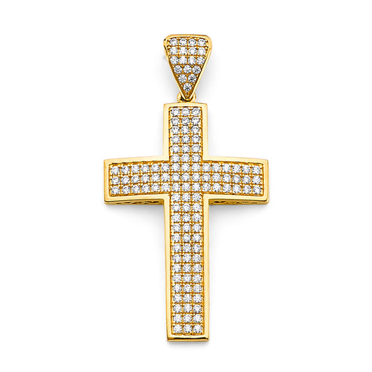 14K Yellow Gold CZ Cross Pendant aprox 1 3/4" tall