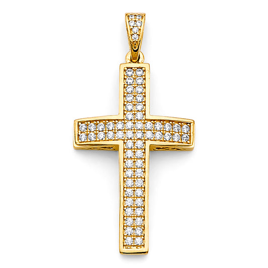 14K Yellow Gold CZ Cross Pendant aprox 1 1/2" tall