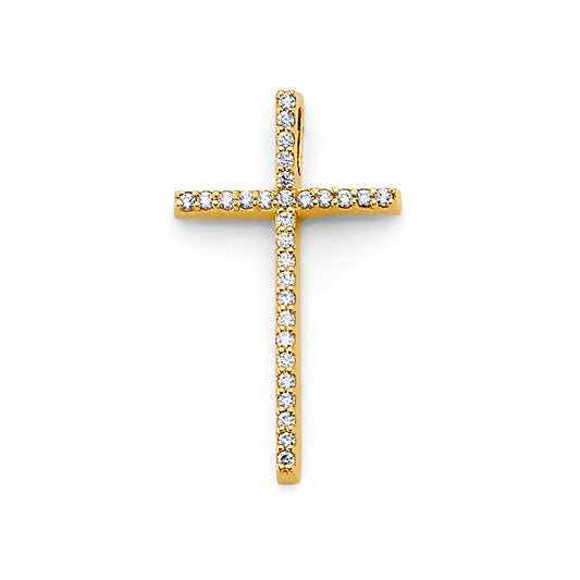 14K Yellow Gold CZ Cross Pendant aprox 1 1/4" tall