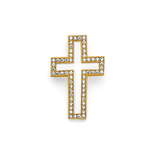 14K Yellow Gold CZ Open Cross Pendant aprox 1" tall