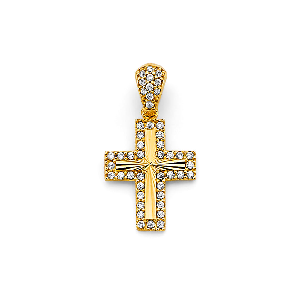 14K Yellow Gold Diamond-Cut CZ Cross Pendant aprox 1" tall