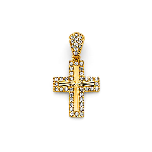 14K Yellow Gold Diamond-Cut CZ Cross Pendant aprox 1" tall