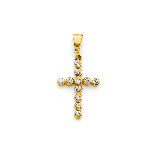 14K Yellow Gold Bezel Set CZ Cross Pendant aprox 1" tall