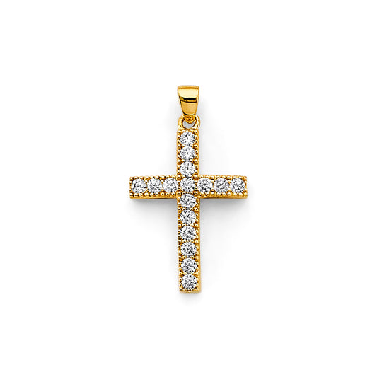 14K Yellow Gold CZ Cross Pendant aprox 1" tall