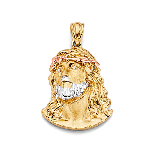 14K Tri-Color Gold Jesus Christ Head CZ Medallion aprox 1 1/4" tall