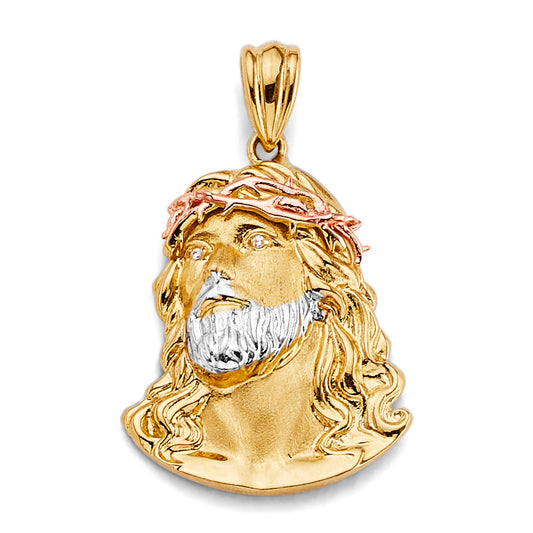 14K Tri-Color Gold Jesus Christ Head CZ Medallion aprox 1 1/4" tall