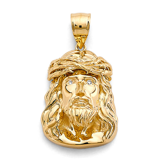 14K Yellow Gold Jesus Christ Head CZ Medallion aprox 1 3/4" tall