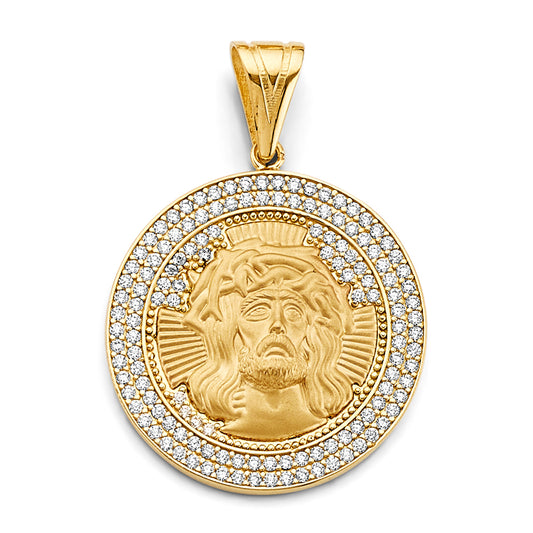 14K Yellow Gold Jesus Christ Round CZ Medallion aprox 1 3/4" tall