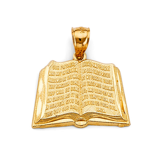 14K Yellow Gold Our Father Prayer Open Book Pendant