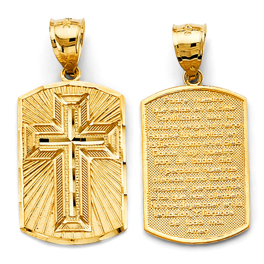 14K Yellow Gold Double Sided Our Father Prayer Cross Medallion