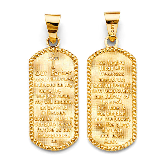 14K Yellow Gold Double Sided Our Father Prayer Cross Medallion