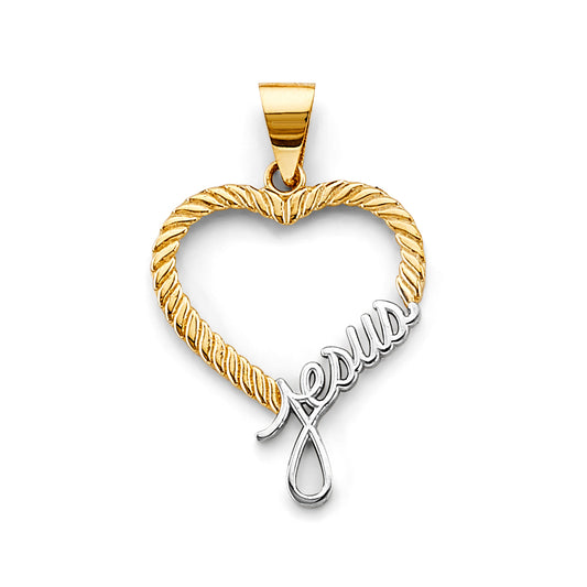 14K Two-Tone Gold Heart Jesus Pendant