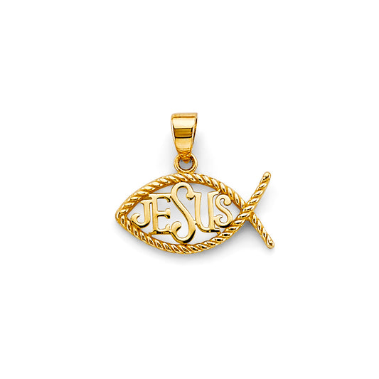 14K Yellow Gold Jesus Ichthys Fish Pendant
