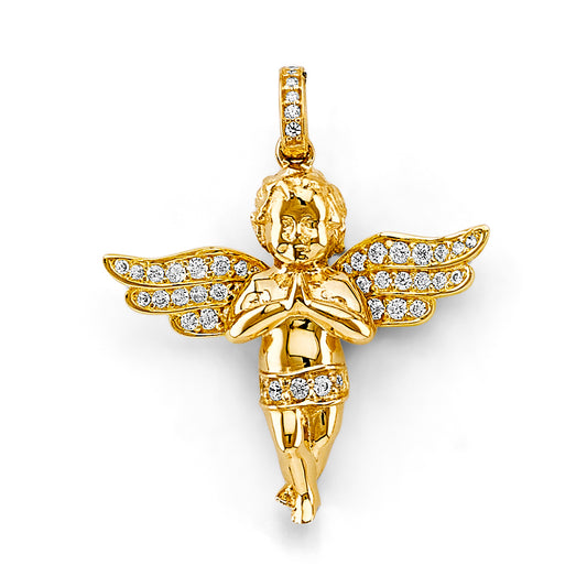 14K Yellow Gold Angel Design CZ Pendant