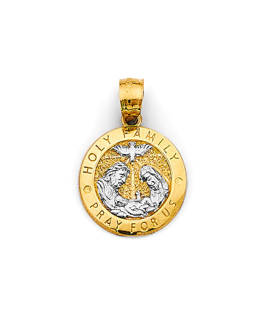 14K Two-Tone Gold Holy Family Prayer Round Medallion Pendant