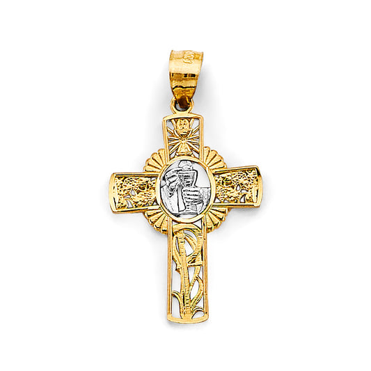 14K Two-Tone Gold Filigree Crucifix Pendant
