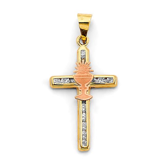 14K Two-Tone Gold CZ Communion Cross Pendant