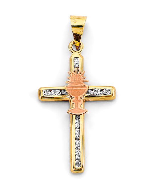 14K Two-Tone Gold CZ Communion Cross Pendant