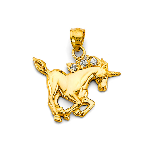 14K Yellow Gold Unicorn Design CZ Pendant