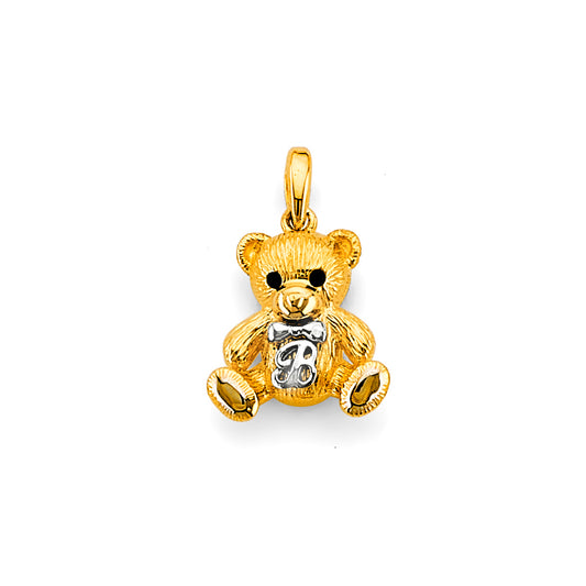 14K Yellow Gold Teddy Bear Letter B Pendant