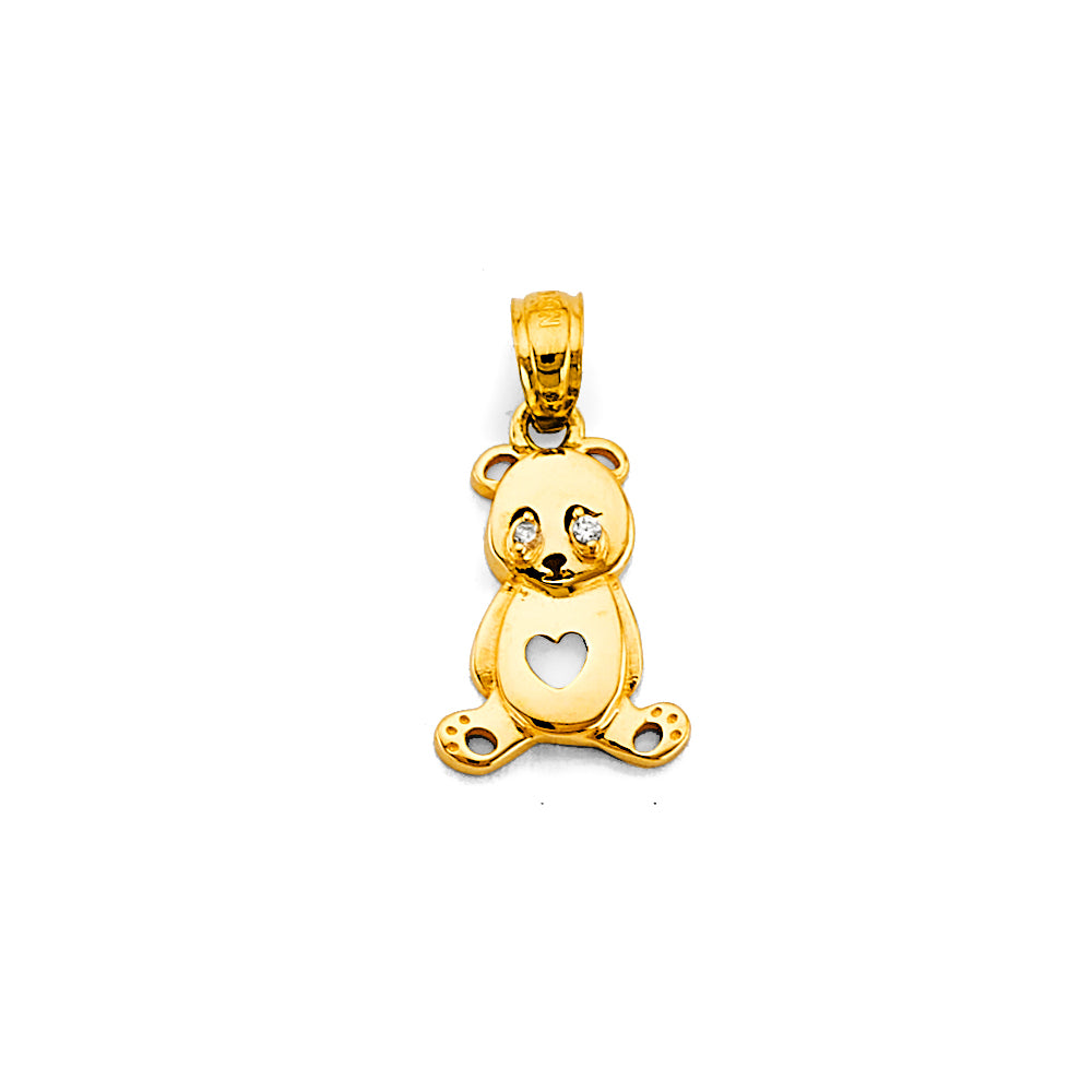 14K Yellow Gold Teddy Bear CZ Pendant