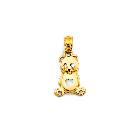 14K Yellow Gold Teddy Bear CZ Pendant