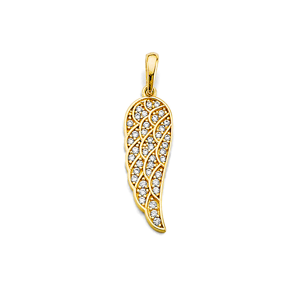 14K Yellow Gold Wing Design CZ Pendant