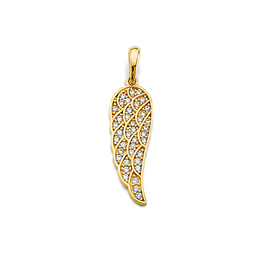 14K Yellow Gold Wing Design CZ Pendant