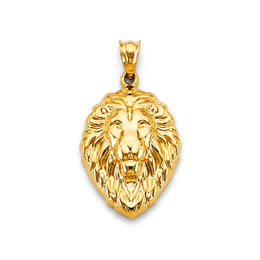 14K Yellow Gold Lion Head Pendant 1.2" Tall