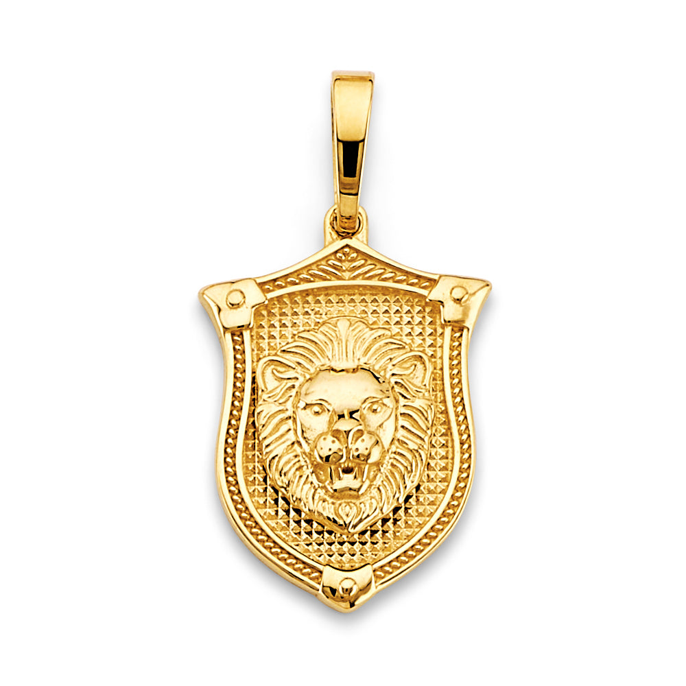 14K Yellow Gold Lion Shield Pendant 1.3" Tall