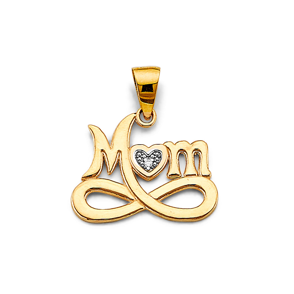 14K Two-Tone Gold Mom Infinity Heart Pendant with CZ Accents