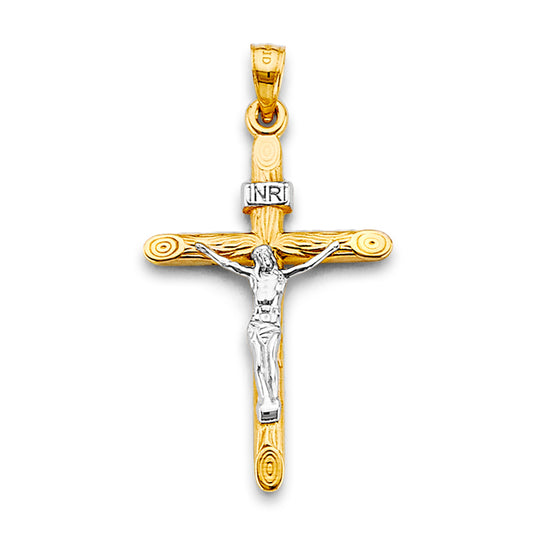 14K Two-Tone Gold Crucifix Pendant aprox 1 1/2" tall