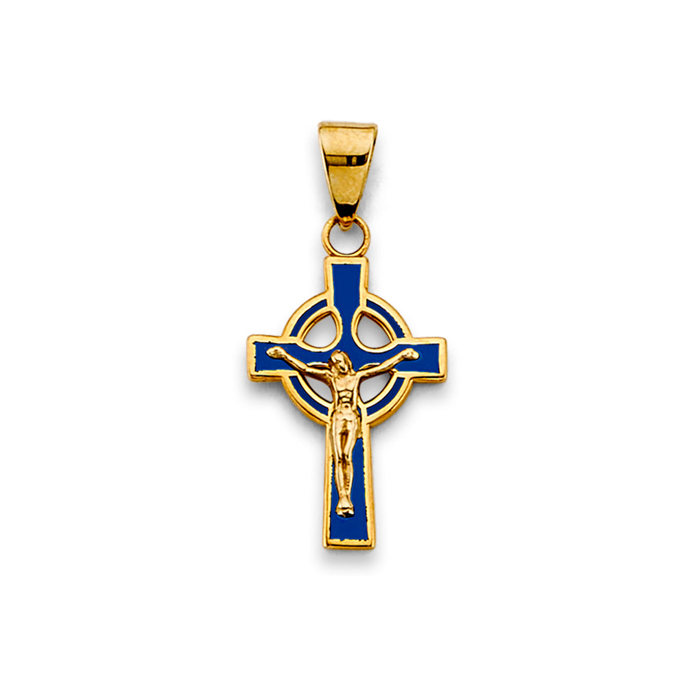 14K Yellow Gold with Blue Enamel (Single-Tone Gold with Enamel Accents) aprox 1" tall