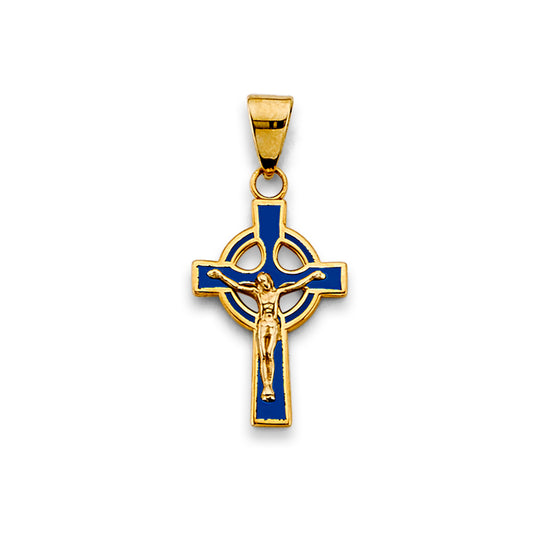 14K Yellow Gold with Blue Enamel (Single-Tone Gold with Enamel Accents) aprox 1" tall