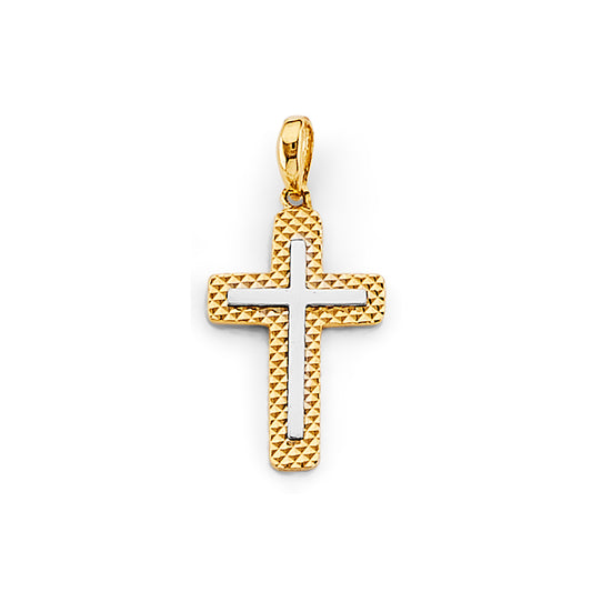 14K Two-Tone Gold Diamond-Cut Cross Pendant aprox 1" tall