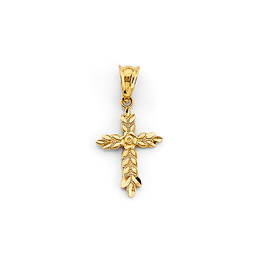 14K Yellow Gold Leaf Design Cross Pendant aprox 3/4" tall