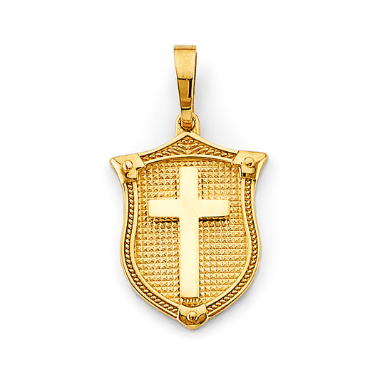 14K Yellow Gold Shield Cross Pendant aprox 1 1/4" tall