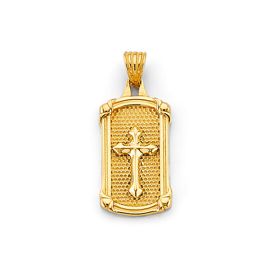 14K Yellow Gold Rectangular Shield Cross Pendant aprox 1" tall