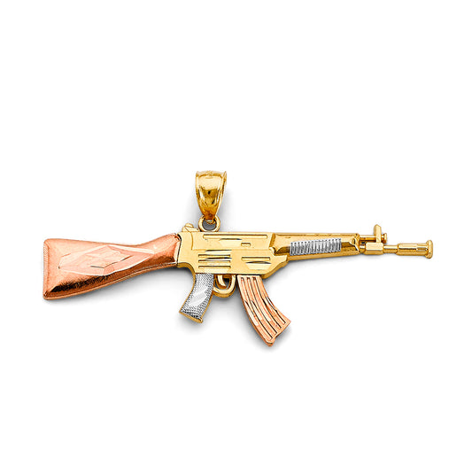 14K Tri-Color Gold Rifle Pendant 1.0" Tall
