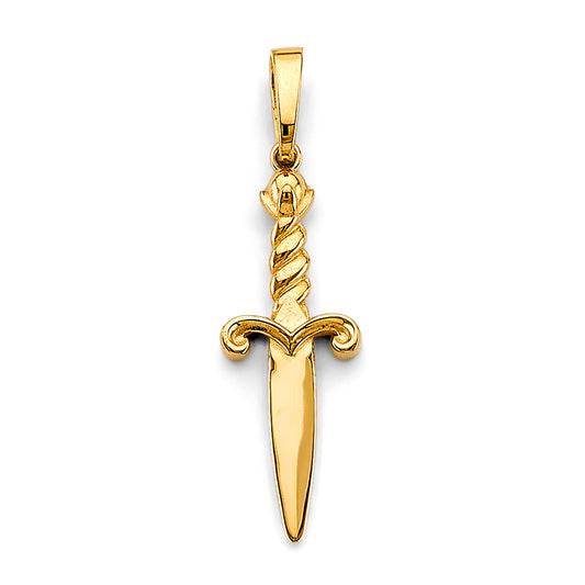 14K Yellow Gold Dagger Pendant 1.6" Tall