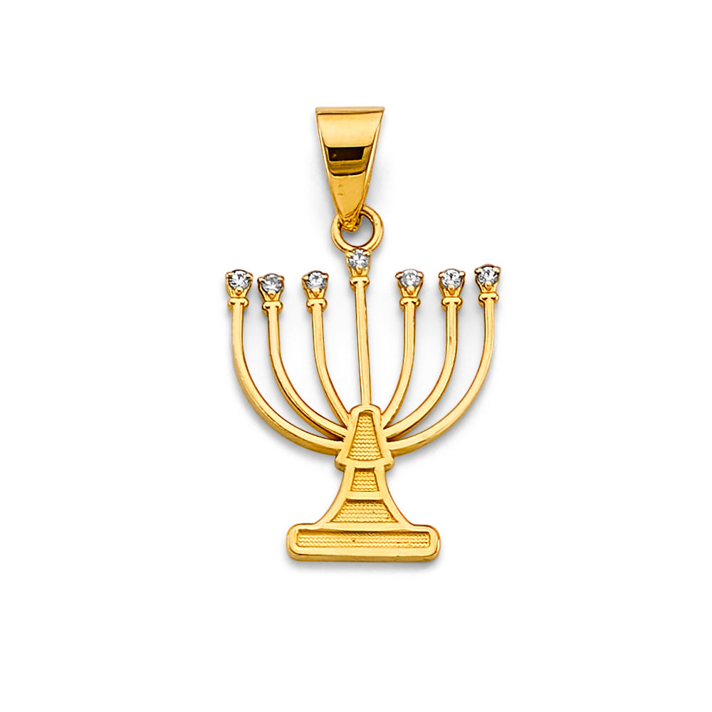 14K Yellow Gold Menorah CZ Pendant